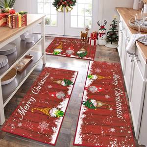 lot 371200 image: HEBE Christmas Kitchen Rugs Sets of 3, Non Slip Red Santa Gnome Christmas Rug for Kitchen, Farmhouse Kitchen Mats for Floor Washable Floor Carpet Set for Winter Xmas Holiday Decoration