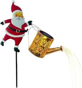 lot 371221 image: Christmas Solar Kettle Lights, Hanging Metal Solar Santa Claus Watering Can with LED Light, Santa Design, Outdoor Garden Decor for Pathway Yard Patio (Warm Light)