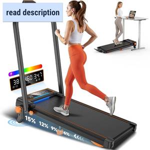 lot 171214 image: Retails for $260 Walking Pad with 15% InclineHandle BarDual Display, 3.5HP Portable Treadmills for Home Small, Foldable Walking Pad Treadmill with Incline 4 Level, Incline Walking Pad -RGB Light, 350lb Capacity