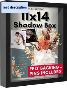 lot 471321 image: Americanflat 11x14 Shadow Box Frame with Shatter-Resistant Glass - Silhouette Collection - Large Shadow Box Display Case for Tabletop and Wall Display - Black with Soft Felt Back