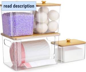 lot 471345 image: Extra Large Trash Bag Holder 4 Pack Garbage Bag Dispenser Roll Holder with Lid Laundry Room Organizer Under Sink Stackable Storage, Wall Mounted Laundry Dryer Sheet Holder Clear Pod Container