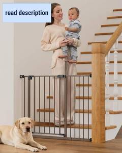 lot 271255 image: InnoTruth 29.5 40.75 Baby Gate for Stairs, 30 Tall Dog Gates for Doorways & Hallways, Safety Gate for Kids & Pets, Pressure-Mounted Walk-Through with Dual Lock & 2-Way Swing, Brown