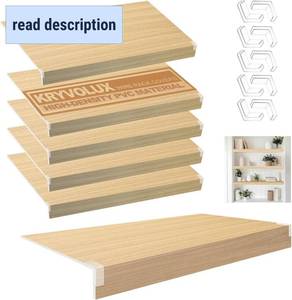 lot 371214 image: Retails for $123 5 Pcs Wire Rack Covers 35x12x3 inch PVC Pantry Shelf Cover 0.31 inch Thick Removable Closet Wire Rack Shelf Covers,Decoration Kitchen Bathroom Office Shelving (Wood Color,35x12x3 inch)