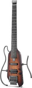 lot 151943 image: Retails for $285 Donner HUSH X Electric Guitar Kit - Featherlight Headless Guitar, Great for Travel and Practice, Mahogany Solid Body with Easy Assemble Stands, Gig Bag, All Accessories, Sunburst