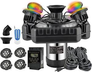 lot 331024 image: Retails for $499 Pond Fountain Aerator,1HP 750W 110V Floating Pond Fountain Pump with Timer and 100FT Power Cord (4 LED Light, 1)