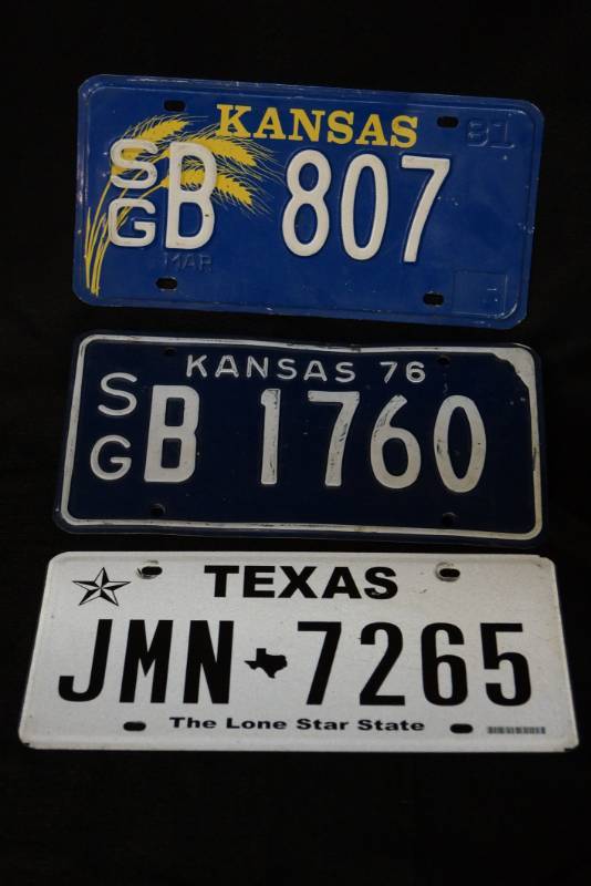 lot 250 image: 3 License Plates- Kansas and Texas