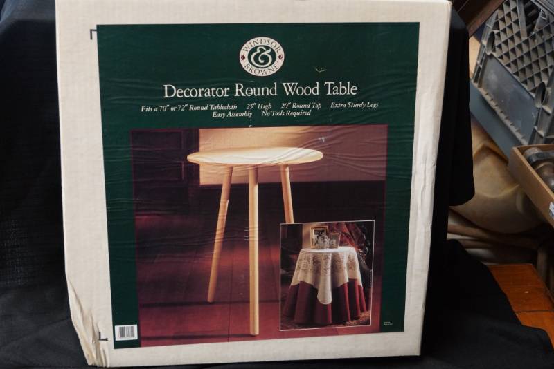 lot 394 image: Round Wood Table-  NEW IN BOX