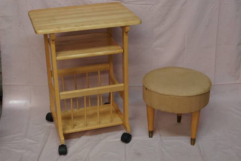 lot 402 image: Wood Kitchen Cart and Ottoman