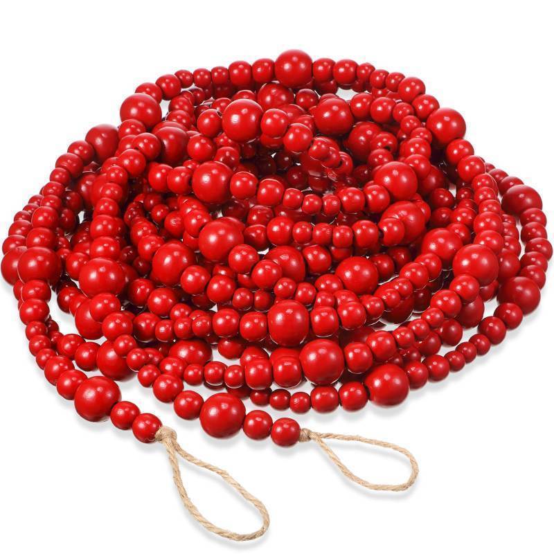 lot 26668 image: Giegxin 1 Pcs 32.8 Feet Wooden Bead Garland Rustic Boho Wood Bead Garland Decor Rustic Wall Hanging Ornaments for St. Patricks Day Holiday Spring Farmhouse Party Decoration (Red) - Retail $43