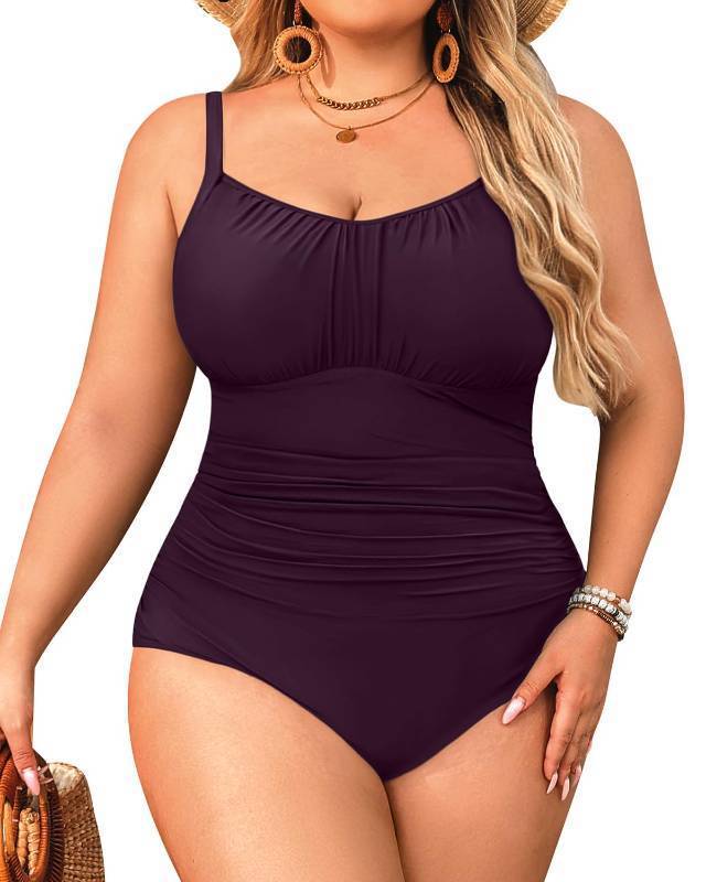 lot 40947 image: Aqua Eve Plus Size Swimsuit for Women Tummy Control One Piece Bathing Suit Vintage Swimwear Purple 20W - Retail $37