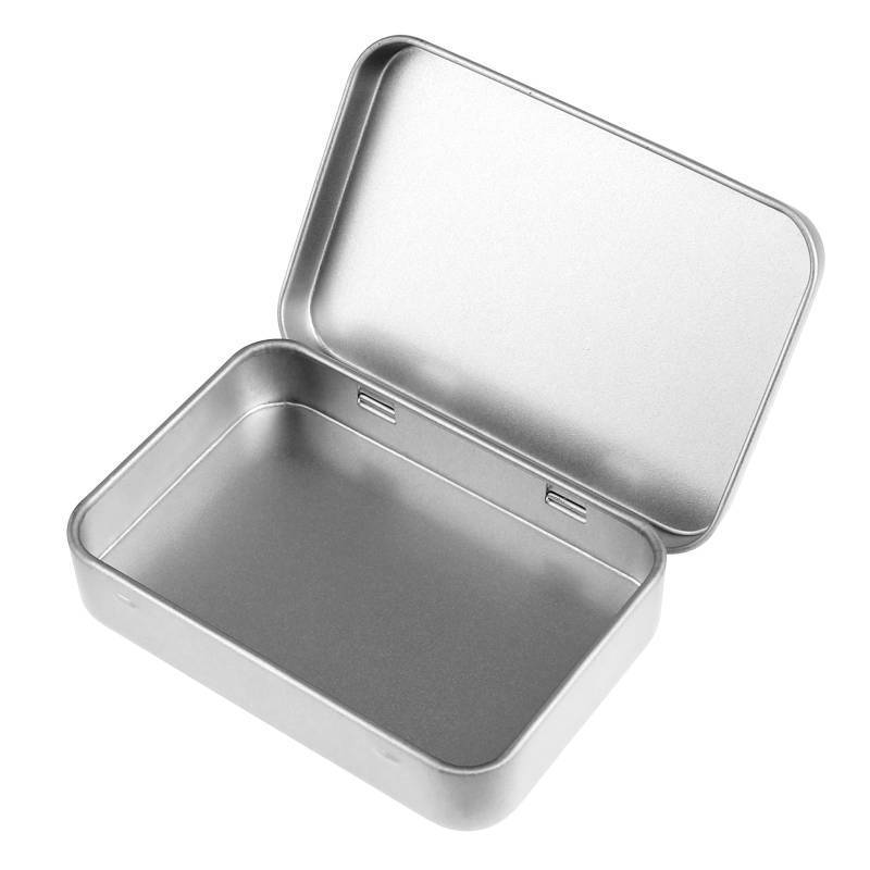lot 40949 image: Silver Mini Portable Metal Tin Box with Lid - Rectangular, Hinged, Empty, for Candies, Soaps, Earrings, Jewelry, Crafts, Gifts - Retail $6