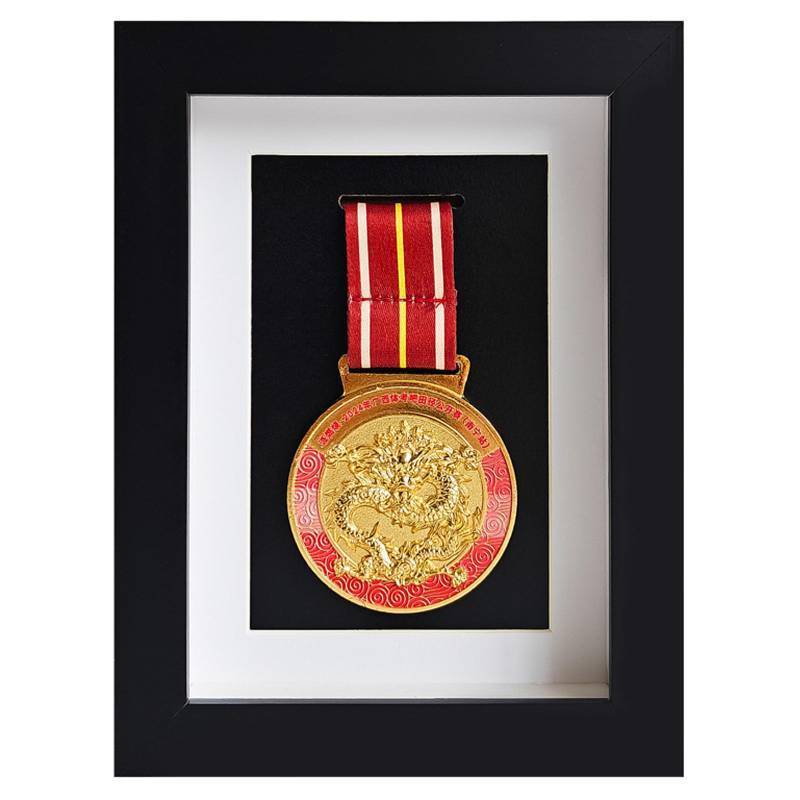lot 50320 image: Medal Display Case,Military Awards Display Case,6 x 8Wooden Frame for Medals,for Award,Marathon,Military,Running,Gymnastics & All Sports Medals Display(Black)- Retail $20