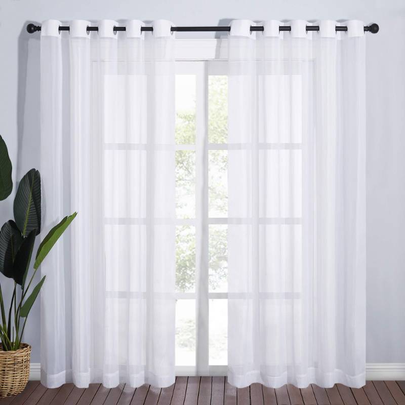 lot 50348 image: NICETOWN Voile Sheer Curtains for Windows, Grommet Elegant Airy Lightweight Textured Window Treatment for French DoorBedroomLiving Room, White, W70 x L72, 1 Pair - Retail $24