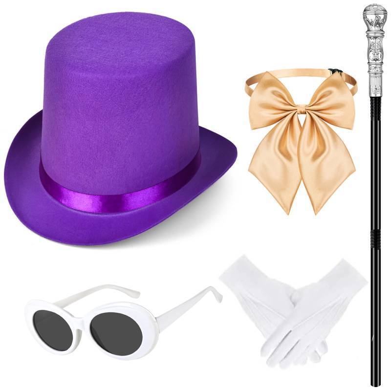 lot 50762 image: JcHrmers 5 Pcs Halloween Chocolate Men Costume Set Include Top Hat,Staff,Gloves Bow Tie and Sunglasses for Men Women Party Dress Up - Retail $26