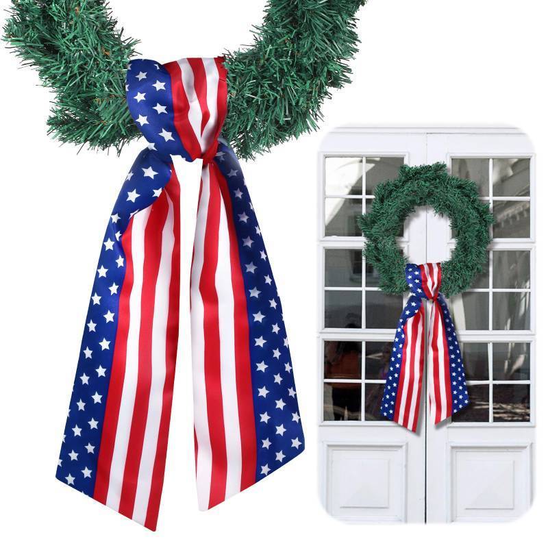 lot 50787 image: VitalCozy Patriotic Wreath Sash for Front Door Wreath Satin Sash for Embroidery Monogram Garland Ribbon Accessories Xmas Party Yard Doorway Indoor Outdoor Wall - Retail $10