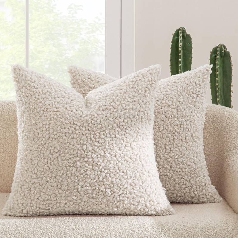 lot 25865 image: MIULEE Pack of 2 Throw Pillow Covers 24x24 Inch Neutral Light Beige Faux Fur Decorative Sherpa Pillow Covers Fuzzy Accent Soft Sheepskin Fleece Cushion Cases for Boho Home Decor Couch Living Room Bed