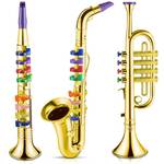 Lewtemi Set of 3 Saxophone for Kids Musical Instruments Toy Saxophone Toy Trumpet and Clarinet with 8 Colored Coded Keys Teaching Songs Gifts for Toddlers Children(Gold) - Retail: $43