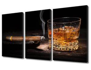 lot 20783 image: TUMOVO Whisky Cigar Picture Print on Canvas Still Life Poster Decor Home Decorative Artwork for Kitchen Bar Living Room, 3 Panel Bedroom Wall Art Stretching and Framed Ready to Hang, 36 Wx24 H