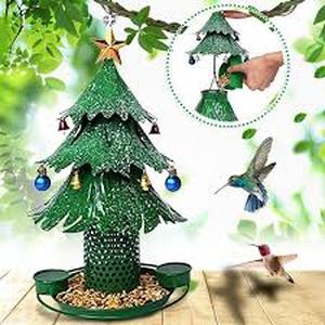 lot 20756 image: Newtay 2 Pcs Christmas Tree Bird Feeders Metal Wild Bird Feeders Christmas Tree Shape Cute Funny for Cardinal Hummingbird Outdoor Hanging Window Yard Garden Decorations Xmas Gifts