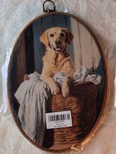 lot 2401 image: Golden Retriever Oval Canvas Wall Art