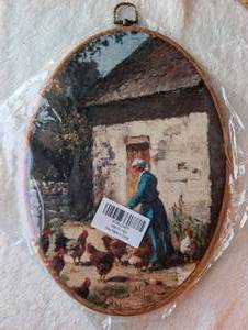 lot 2402 image: Oval Framed Country Scene Wall Art