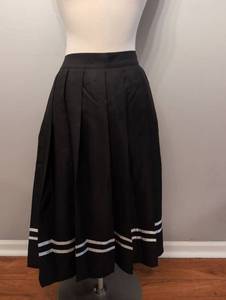 lot 2439 image: Black Pleated Maxi Skirt with Striped Hem Detail - Size XL