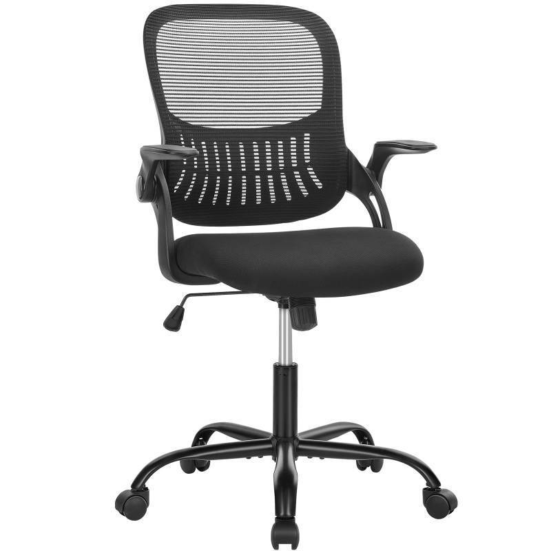 lot 22124 image: Smug Office Computer Desk Chair, Ergonomic Mid-Back Mesh Rolling Work Swivel Task Chairs with Wheels, Comfortable Lumbar Support, Comfy Flip-up Arms for Home, Bedroom, Gaming, Study, Student, Grey