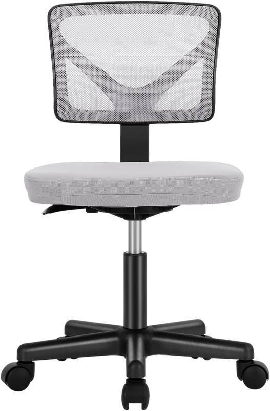 lot 73137 image: Sweetcrispy Office Desk Chair, Ergonomic Low-Back Mesh Rolling Work Swivel Chairs with Wheels, Armless Comfortable Seat Lumbar Support for Home, Bedroom, Study, Student, Adults,Classic Grey Missing bolts for chair back