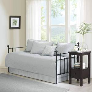 lot 23005 image: Madison Park Cotton Daybed Cover Set-Double Sided Quilting Classic Cottage Design All Season Bedding with Bedskirt, Matching Shams, Decorative Pillow, 39x75, Quebec Grey 6 Piece