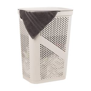 lot 23008 image: Mind Reader Slim Laundry Hamper with Lid, 60L Clothes Basket, Ventilated Plastic, Ivory