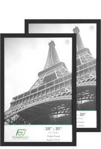 lot 23009 image: FrameWorks 24x30 Wooden Poster Frame, Classic Black Matte Edged Frames wShatterproof Acrylic Glass, Photos, Posters, Prints, Wall Decor �� Home, Office, Gallery Display - Black - 2 Pack