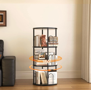 lot 23013 image: 3 Tier Rotating Bookshelf, 360° Display Rotating Bookshelf Tower, Tall Spinning Book Shelf, Space Saving Floor Standing Spinning Bookcase for Living Room, Bedroom, Office