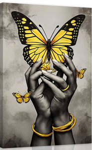 lot 23015 image: QIXIANG African American Canvas Wall Art Black Woman Hand and Butterfly Picture Prints Black Girl Paintings Bedroom Decor Frame (16.00 x 24.00, Woman Hand
