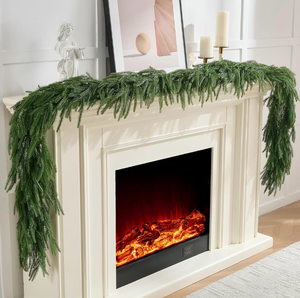 lot 23016 image: 2Pcs 6FT Norfolk Pine Garlands Realistic, Real Touch Winter Xmas Garland, Christmas Decorations Indoor Outdoor, Artificial Holiday Decor Faux Greenery for Mantle, Fireplace, Table
