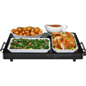 lot 23027 image: Chefman Electric Warming Tray with Adjustable Temperature Control, Perfect For Buffets, Restaurants, Parties, Events, and Home Dinners, Large 21x 16 Glass-Top Surface Keeps Food Hot Black