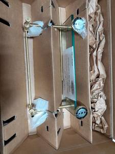 lot 20030 image: Allied Brass WP-216-GAL-SBR Wp 2 Gal Waverly Place Inch Double Gallery Rail Glass Shelf, 16 Inch, Satin Brass