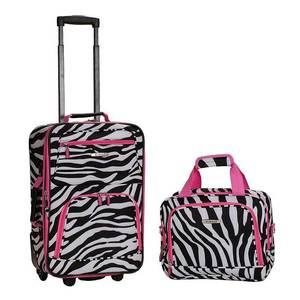 lot 20033 image: Rockland Fashion 2pc Softside Carry On Luggage Set - Pink Chevron