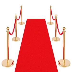 lot 20039 image: VEVOR Stanchions and Velvet Ropes 6Pcs, Hollow Base with Stainless Steel Post & 26.25ft Carpet, 4 Red Velvet Ropes, Crowd Control Barriers Gold Stanchions, Red Carpet Runner Poles for Party Supplies