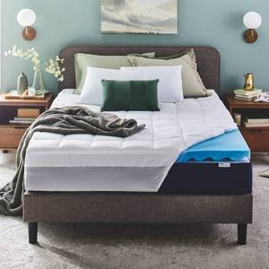 lot 20055 image: Sleep Innovations Dual Layer 4 Inch Memory Foam Mattress Topper, King Size, Ultra Soft Support, 3 Inch Cooling Gel Memory Foam Plus 1 Inch Fluffy Pillow Top Cover