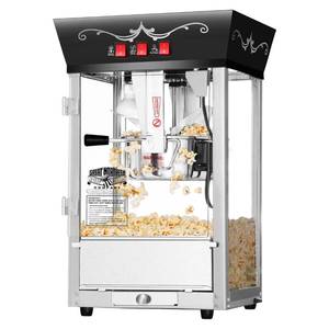 lot 20061 image: Matinee Popcorn Machine - 8oz Popper with Stainless-Steel Kettle, Reject Kernel Tray, Warming Light, and Accessories by Great Northern Popcorn (Black)