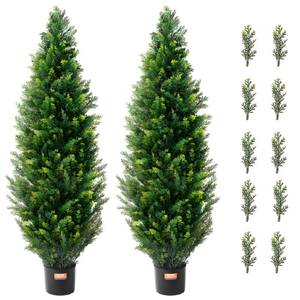 lot 20062 image: VEVOR Artificial Topiary Cedar Tree, 48 inch Tall (2 Pieces), with Extra Leaves & Pot Faux Evergreen Fake Pine Cypress Trees Plant, UV Rated Artificial Greenery Set for Home Decor IndoorOutdoor