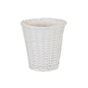 lot 20063 image: Household Essentials Wicker Waste Basket, Willow Weave Painted White, Includes Plastic Liner, Great as a Waste Basket or Decorative Planter, White