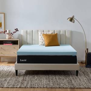lot 20065 image: Lucid 3 Inch Memory Foam Mattress Topper, Full Size Cooling Gel Bed Topper Pressure-Relieving Deep Plush Feel Ventilated Breathable Design CertiPur Certified - Dorm Room Essentials