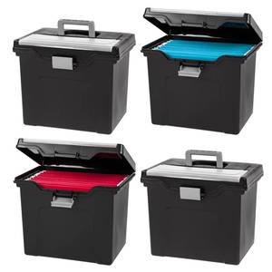 lot 20068 image: IRIS USA File Box with Lid File Organizer for Letter File wOrganizer-Lid, Water Resistant Document Box, Plastic Mobile Filing Organizer, Secure Buckle, Portable Handle, Lockable, Black 4 Pack