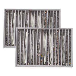 lot 22004 image: KATISYIO Large Velvet Jewelry Tray 2 Pack Stackable Jewelry Display Drawer Inserts Trays Organizer for Earring Bracelet Necklace Ring (Gray, 16 Grids)