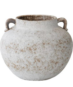 lot 22005 image: Rustic Farmhouse Textured Ceramic Vase with Two Handles, Distressed White Pottery Flower Vase for Centerpiece, Decorative Vases for Living Room, Kitchen, Table Top Decor, Gift & Weddings