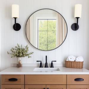 lot 22010 image: DUMOS Black Circle Mirror for Wall 24.02 inch, Bathroom Round Mirror for Over Sink, Bathroom, Entryway, Bedroom, Vanity