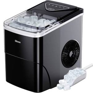 lot 22013 image: Silonn Ice Maker Countertop, 9 Cubes Ready in 6 Mins, 26lbs in 24Hrs, Self-Cleaning Ice Machine with Ice Scoop and Basket, 2 Sizes of Bullet Ice for Home Kitchen Office Bar Party