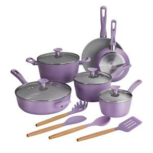 lot 22014 image: Tramontina Solara 14-Piece Ceramic Non Stick Cookware Set with Lids, Heavy-Gauge Aluminum Pots and Pans Kitchen Set with Nonstick Coating, Dishwasher and Oven Safe (Purple)
