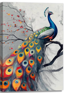 lot 22028 image: OAAPITI Peacock Wall Art Colorful Peacock on Branch Painting Print Aesthetic Modern Artwork Home Office Decorations for Kitchen Living Room (Artwork-1,16x24)